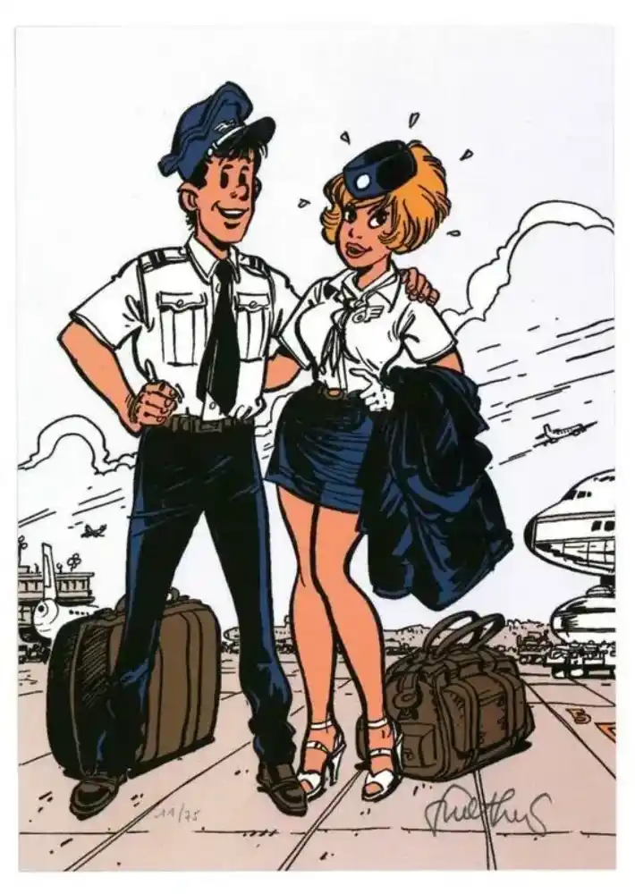 Illustration de Natacha et Walter en tenue d’aviation