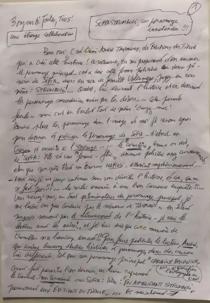 Manuscrit Sophia Stromboli, première page