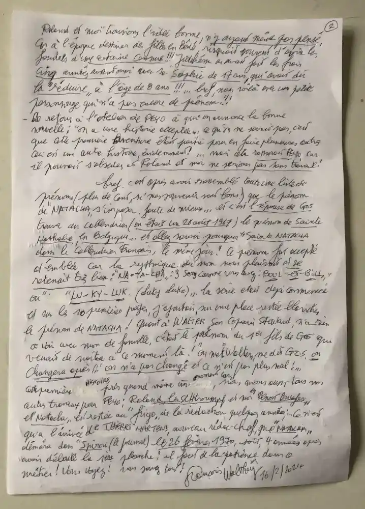 Manuscrit sur le premier album de Natacha, deuxième page