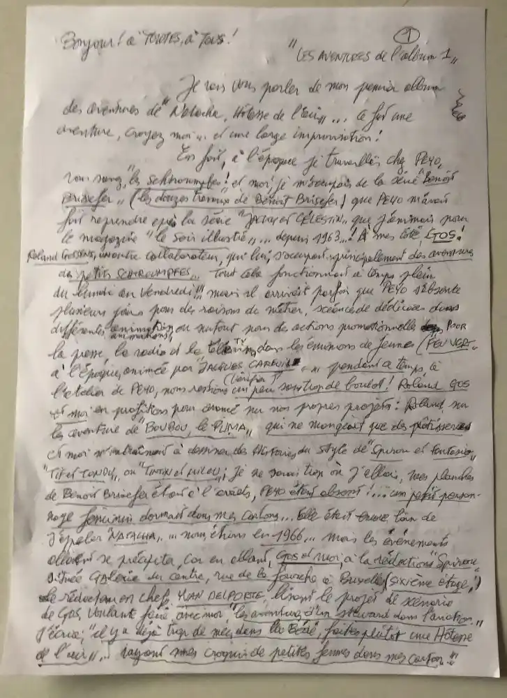 Manuscrit sur le premier album de Natacha, première page