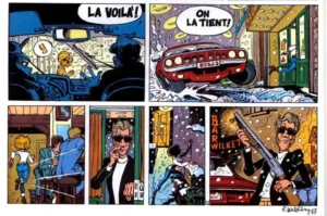 Extrait de Natacha, La Mémoire de métal, avec une poursuite en voiture