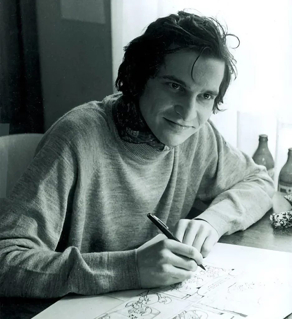 Portrait de Marc Wasterlain à sa table de dessin